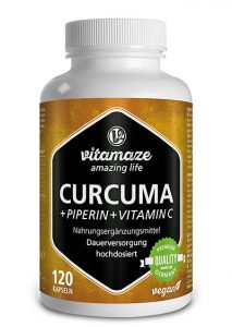 Cápsulas de cúrcuma + curcumina piperina altamente concentrada + vitamina C